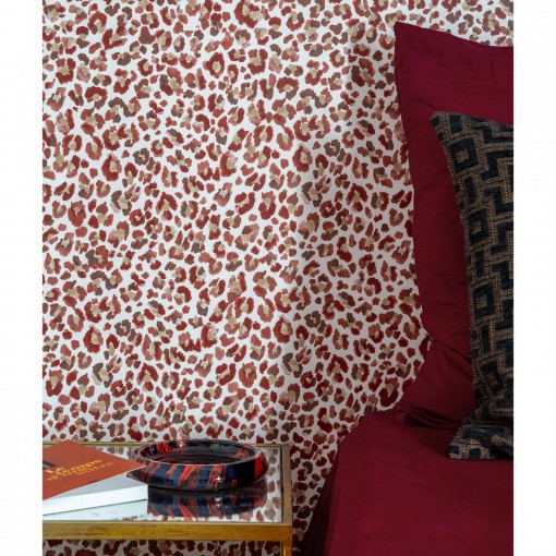 Papier peint leopard écru et rouge