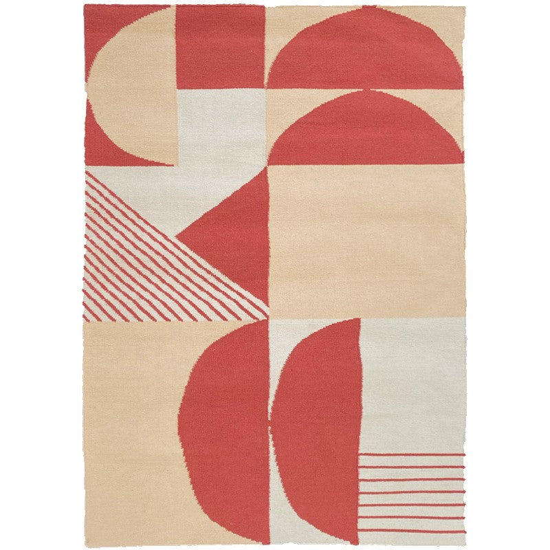 Red and beige geometric rug