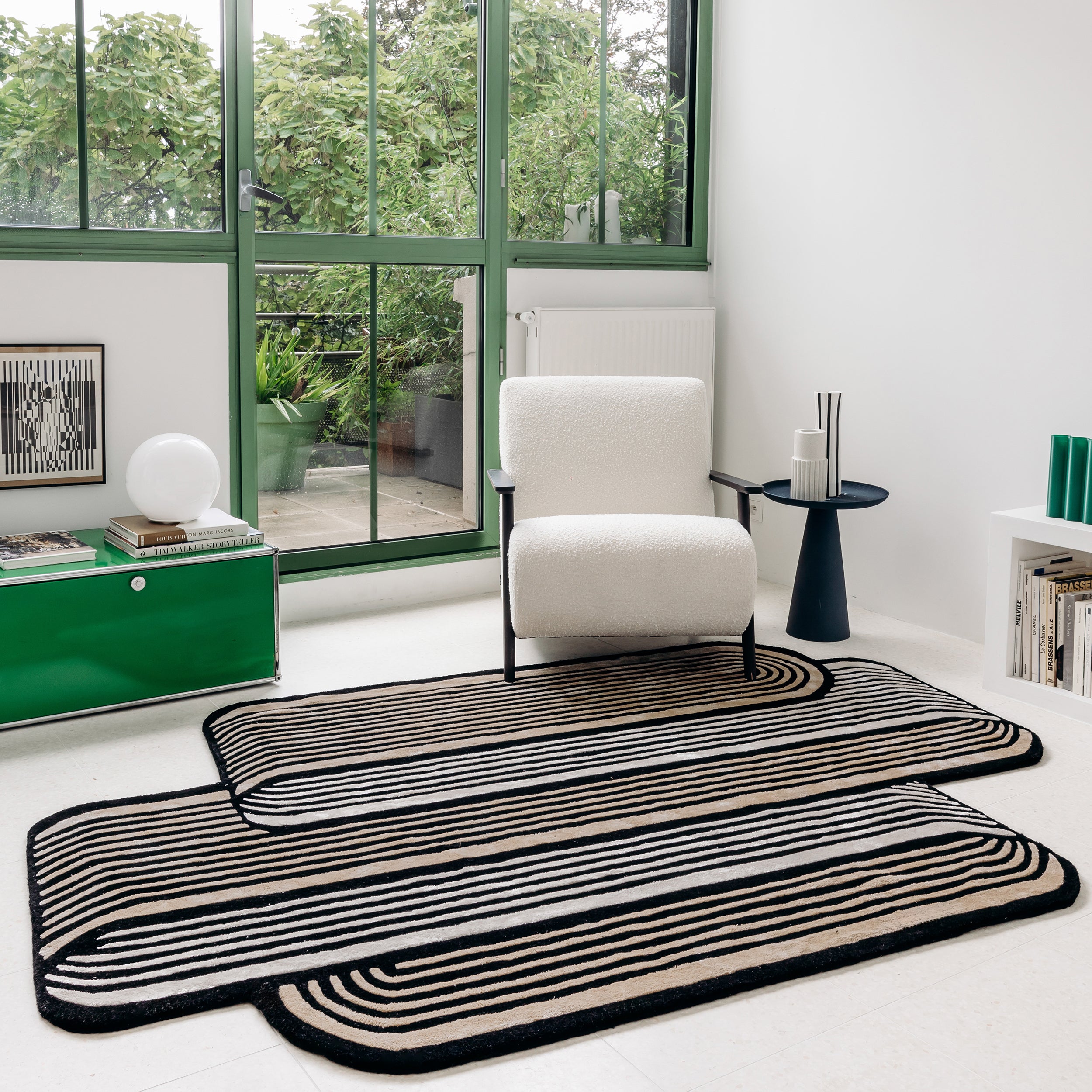 Tapis noir et blanc Cactus