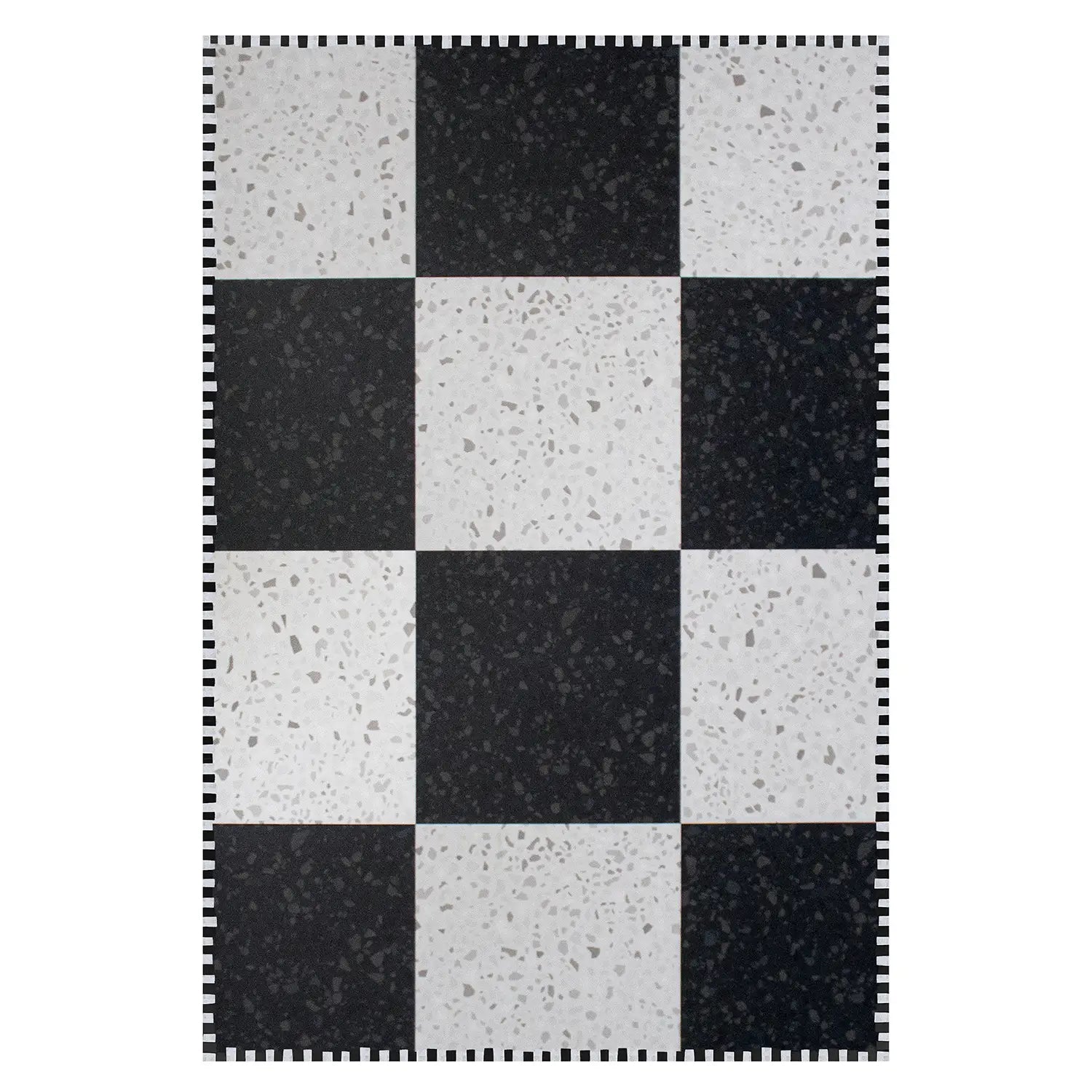 Black and white checkerboard vinyl rug