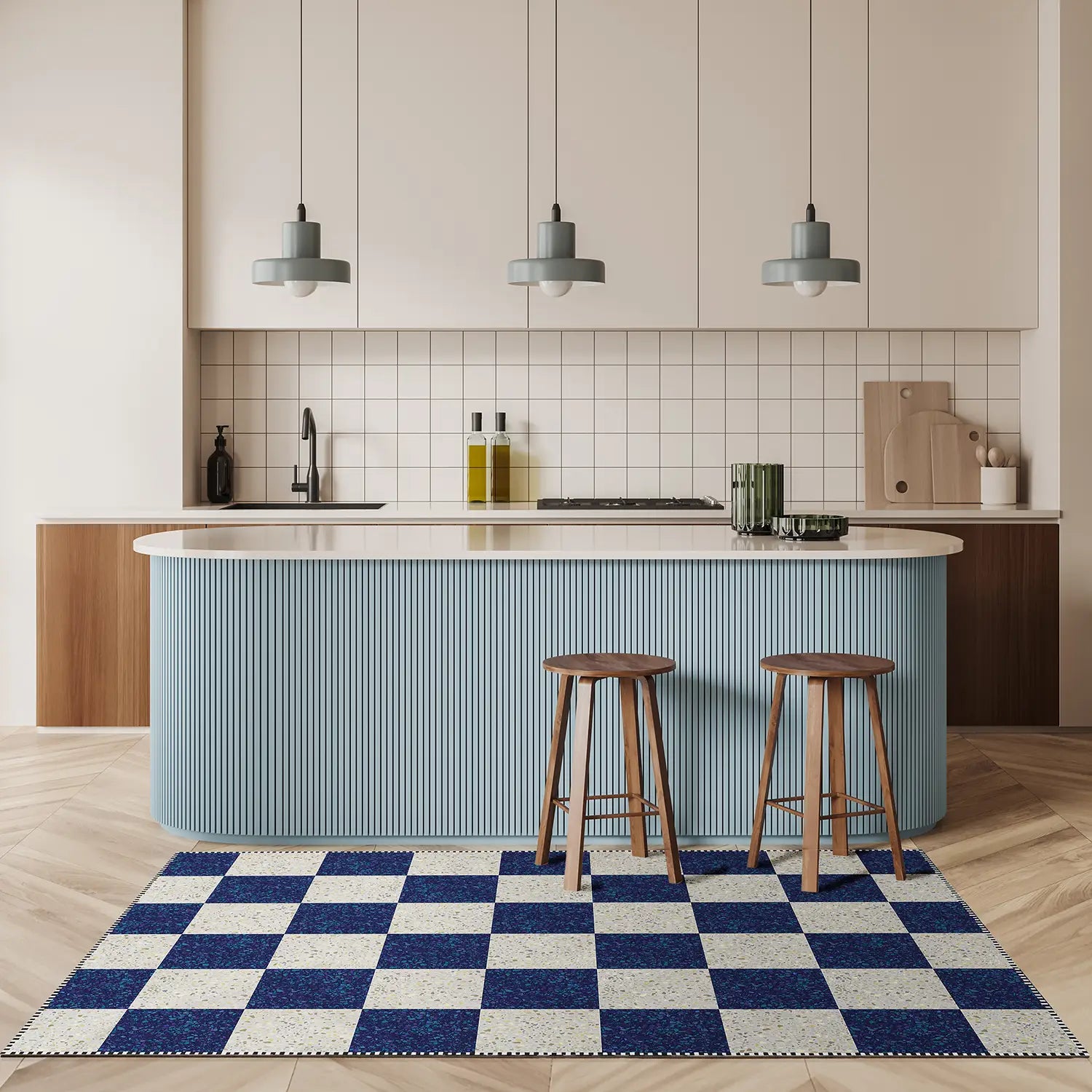 Blue Checkered Vinyl Rug