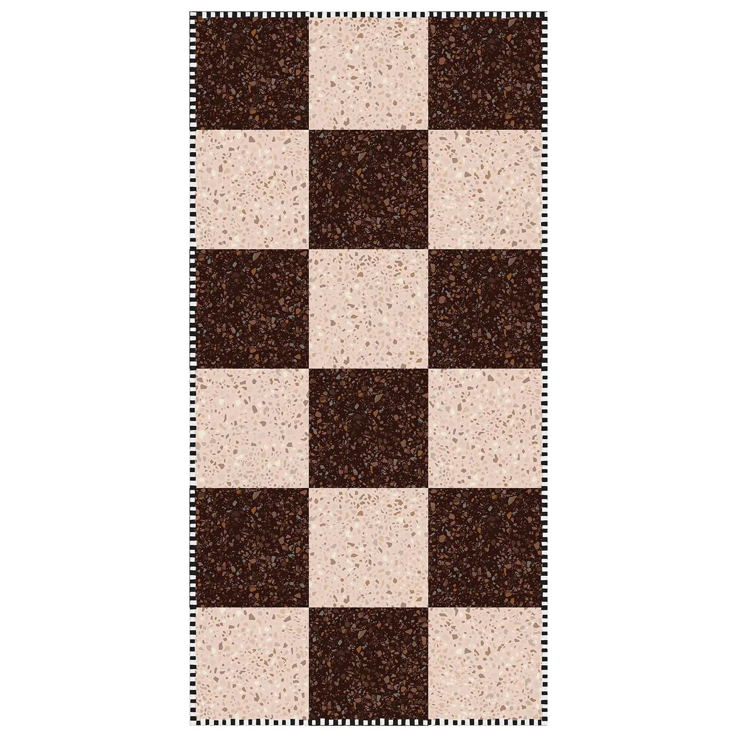 Beige and brown checkerboard vinyl rug