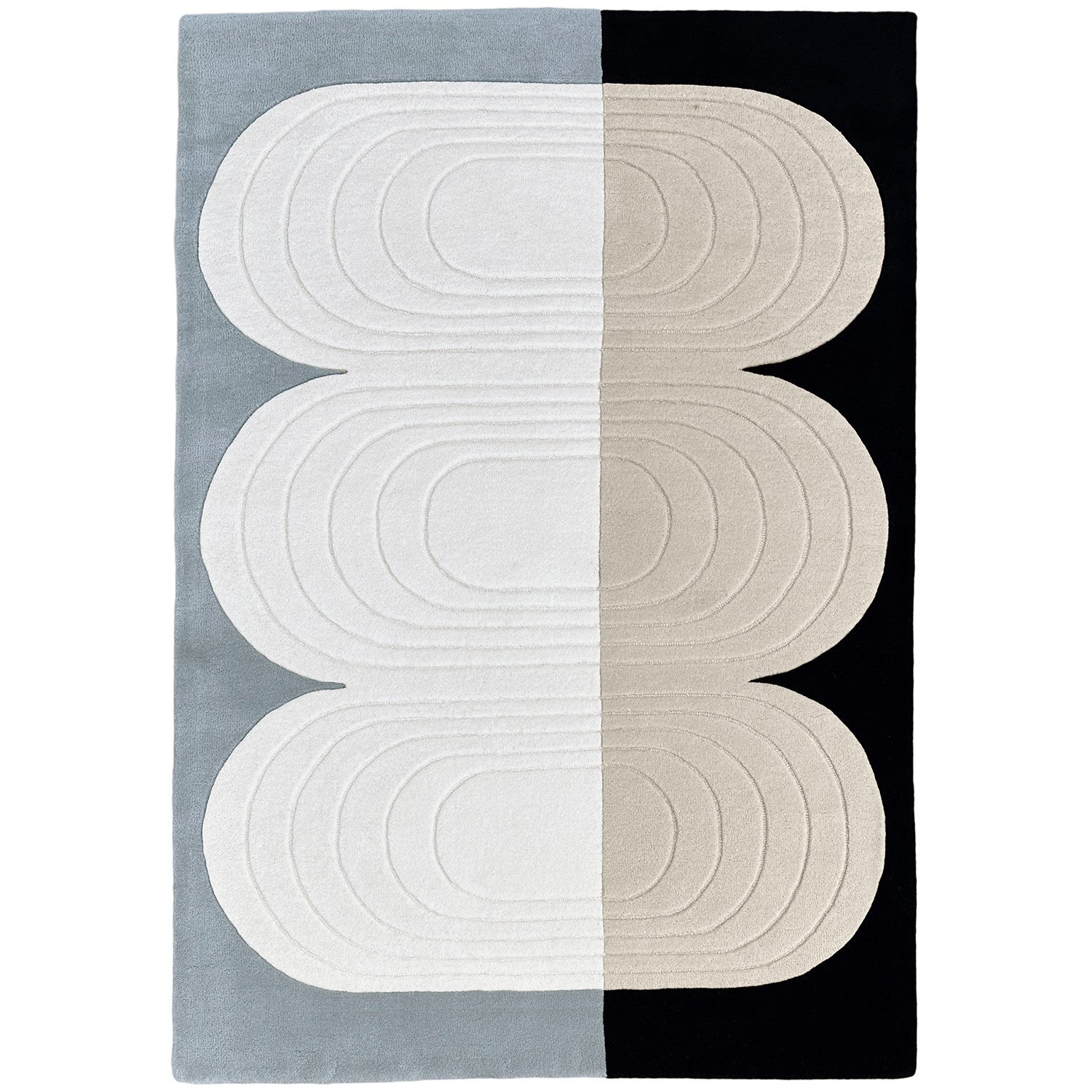 Tapis de salon noir, blanc, gris en laine